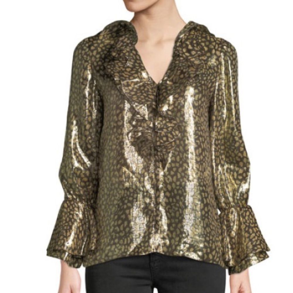 Alice + Olivia Elliot Gold Ruffle Blouse Large NWT